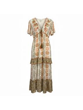 #69 SIYA Ruffle Maxi Dress Sz. medium to large NWT